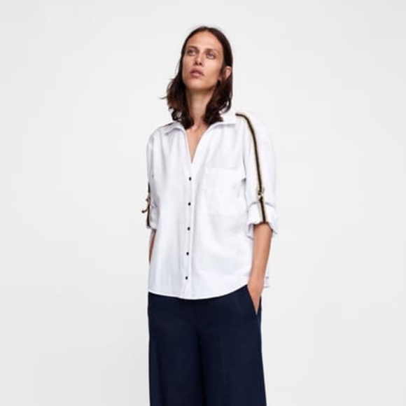 Zara Tops - ZARA White Button-Up Poplin relaxed fit Shirt top M